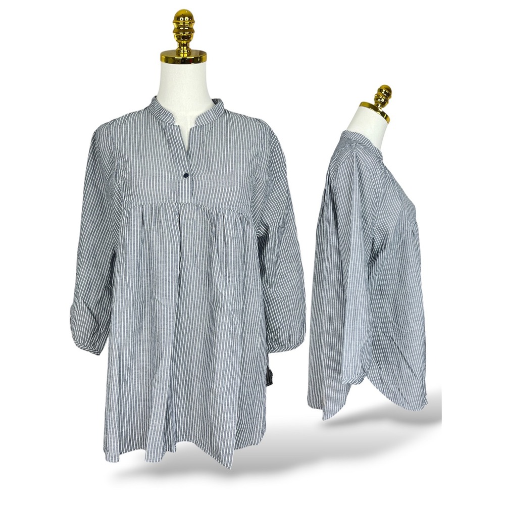 Patagonia Womens Blue White Striped Empire Waist Tunic Top Large 100-138